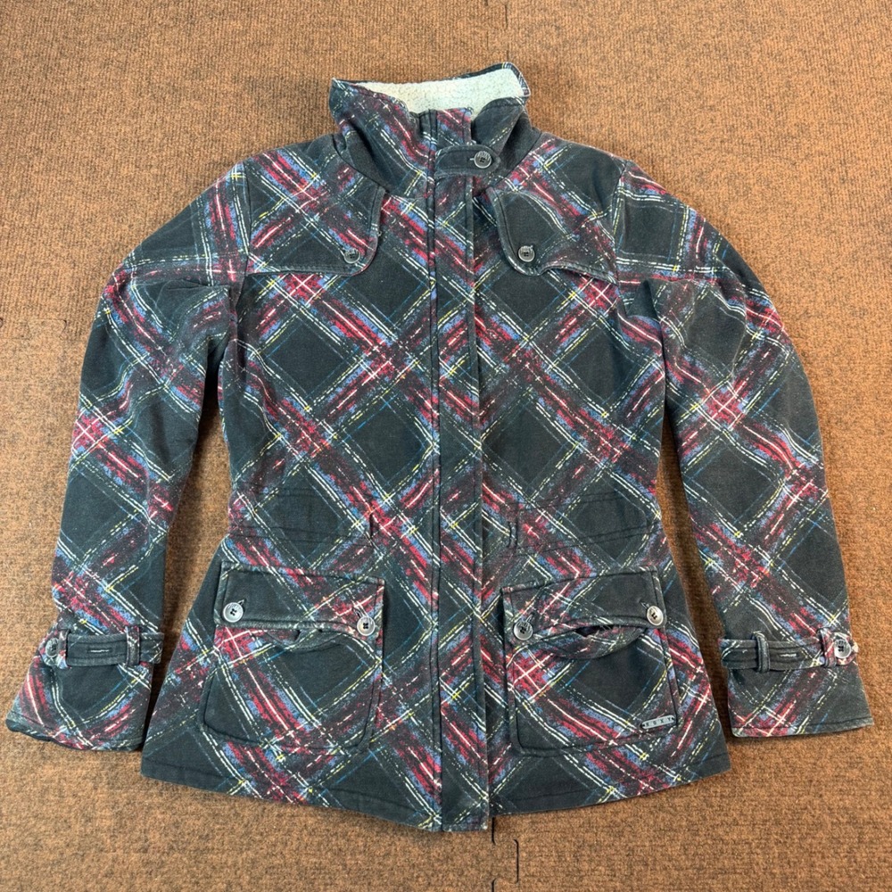 Roxy Plaid Sherpa Lined Field Jacket Womens Small Multi-Color Utility Coat 2858